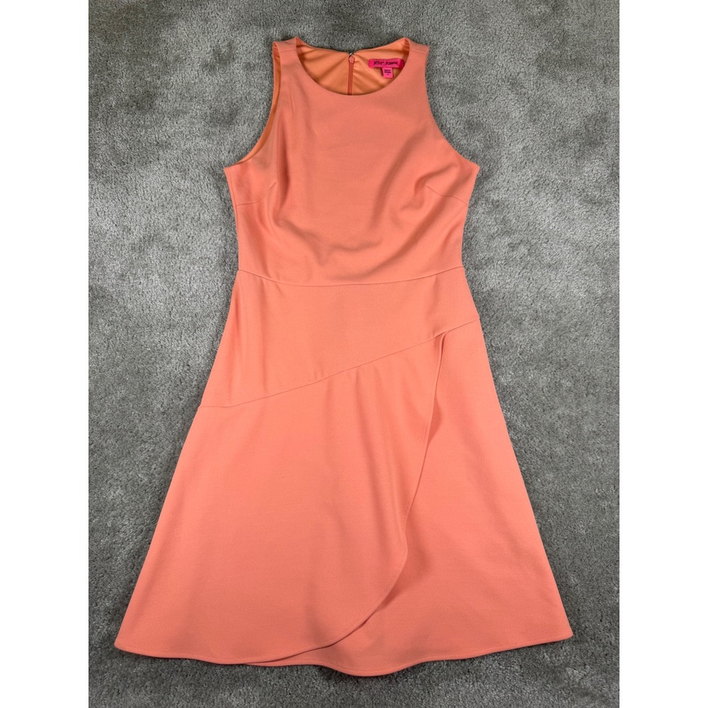 Betsey Johnson Coral Peach Sleeveless Faux Wrap Tulip Hem Dress Size 4